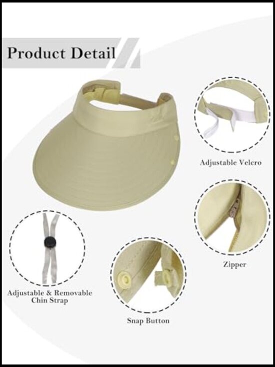 Wide Brim Sun Hat Detachable Visor Neck Flap UPF 50+ Outdoor Sporty Casual main image 7